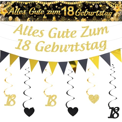 Xietaea Deko 18. Geburtstag Junge Mädchen - Schwarz Gold 18 Geburtstagsdeko Banner Girlande und Wimpel, Hängende Wirbel und Geburtstagsbanner für 18 Jahr Party Dekoration Xietaea Deko 18. Geburtstag Junge Mädchen - Schwarz Gold 18 Geburtstagsdeko Banner Girlande und Wimpel, Hängende Wirbel und Geburtstagsbanner für 18 Jahr Party Dekoration von Xietaea