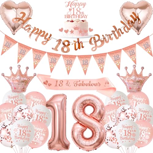 Xietaea Deko 18. Geburtstag Mädchen Rosegold - 18. Geburtstagsdeko Luftballons Happy Birthday Girlande Tortendeko, XXL Zahlenballon und Schärpe für 18 Jahre Geburtstagsparty Xietaea Deko 18. Geburtstag Mädchen Rosegold - 18. Geburtstagsdeko Luftballons Happy Birthday Girlande Tortendeko, XXL Zahlenballon und Schärpe für 18 Jahre Geburtstagsparty von Xietaea