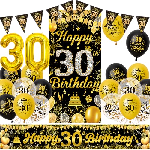 Xietaea Deko 30 Geburtstag Mann Frau - Schwarz Gold 30 Jahr Geburtstagsdeko Banner Luftballons und Wimpel, Stoff Hintergrund XXL Zahlen Ballons für 30 Geburtstagsfeier Dekoration Xietaea Deko 30 Geburtstag Mann Frau - Schwarz Gold 30 Jahr Geburtstagsdeko Banner Luftballons und Wimpel, Stoff Hintergrund XXL Zahlen Ballons für 30 Geburtstagsfeier Dekoration von Xietaea