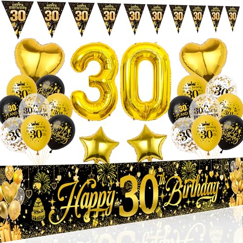 Xietaea Deko 30. Geburtstag Männer Frauen - Schwarz Gold Geburtstagsdeko Luftballons Happy Birthday Banner, Riesen Zahlenballon und Wimpel für 30 Jahre Geburtstagsparty Dekoration Xietaea Deko 30. Geburtstag Männer Frauen - Schwarz Gold Geburtstagsdeko Luftballons Happy Birthday Banner, Riesen Zahlenballon und Wimpel für 30 Jahre Geburtstagsparty Dekoration von Xietaea