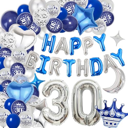 Xietaea Deko 30. Geburtstag Mann Luftballons - Blau Silber 30 Geburtstagsdeko Happy Birthday Ballons Folienballon, Riesen Zahlballon zum 30Jahre Geburtstagsfeier Dekoration Xietaea Deko 30. Geburtstag Mann Luftballons - Blau Silber 30 Geburtstagsdeko Happy Birthday Ballons Folienballon, Riesen Zahlballon zum 30Jahre Geburtstagsfeier Dekoration von Xietaea