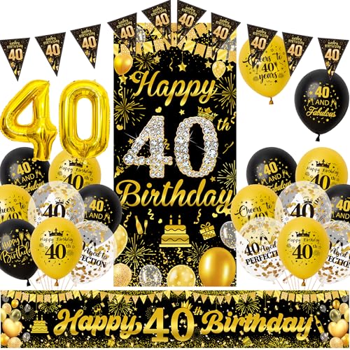 Xietaea Deko 40 Geburtstag Mann Frau - Schwarz Gold 40 Jahr Geburtstagsdeko Banner Luftballons und Wimpel, Stoff Hintergrund XXL Zahlen Ballons für 40 Geburtstagsfeier Dekoration Xietaea Deko 40 Geburtstag Mann Frau - Schwarz Gold 40 Jahr Geburtstagsdeko Banner Luftballons und Wimpel, Stoff Hintergrund XXL Zahlen Ballons für 40 Geburtstagsfeier Dekoration von Xietaea