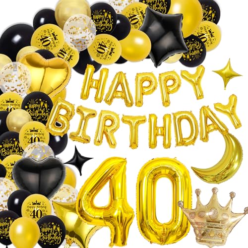 Xietaea Deko 40 Geburtstag Mann Frauen - Schwarz Gold 40 Geburtstagsdeko Happy Birthday Ballons Folienballon, Riesen Zahlenballon zum 40 Jahre Geburtstagsfeier Dekoration Xietaea Deko 40 Geburtstag Mann Frauen - Schwarz Gold 40 Geburtstagsdeko Happy Birthday Ballons Folienballon, Riesen Zahlenballon zum 40 Jahre Geburtstagsfeier Dekoration von Xietaea