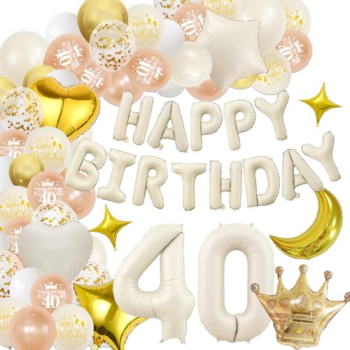 Xietaea Deko 40 Geburtstag Mann Frauen - Weiß Gold 40 Geburtstagsdeko Happy Birthday Ballons Folienballon, Riesen Zahlenballon zum 40 Jahre Geburtstagsfeier Dekoration Xietaea Deko 40 Geburtstag Mann Frauen - Weiß Gold 40 Geburtstagsdeko Happy Birthday Ballons Folienballon, Riesen Zahlenballon zum 40 Jahre Geburtstagsfeier Dekoration von Xietaea