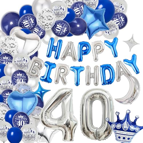 Xietaea Deko 40 Geburtstag Mann Luftballons - Blau Silber 40 Geburtstagsdeko Happy Birthday Ballons Folienballon, Riesen Zahlenballon zum 40 Jahre Geburtstagsfeier Dekoration Xietaea Deko 40 Geburtstag Mann Luftballons - Blau Silber 40 Geburtstagsdeko Happy Birthday Ballons Folienballon, Riesen Zahlenballon zum 40 Jahre Geburtstagsfeier Dekoration von Xietaea