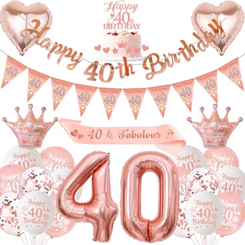 Xietaea Deko 40. Geburtstag Frau Rosegold - 40. Geburtstagsdeko Luftballons Happy Birthday Girlande Tortendeko, XXL Zahlenballon und Schärpe für 40 Jahre Geburtstagsparty Xietaea Deko 40. Geburtstag Frau Rosegold - 40. Geburtstagsdeko Luftballons Happy Birthday Girlande Tortendeko, XXL Zahlenballon und Schärpe für 40 Jahre Geburtstagsparty von Xietaea