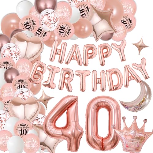 Xietaea Deko 40. Geburtstag Frauen Luftballons - Rosegold 40 Geburtstagsdeko Happy Birthday Ballons Folienballon, Riesen Zahlenballon zum 40 Jahre Geburtstagsfeier Dekoration Xietaea Deko 40. Geburtstag Frauen Luftballons - Rosegold 40 Geburtstagsdeko Happy Birthday Ballons Folienballon, Riesen Zahlenballon zum 40 Jahre Geburtstagsfeier Dekoration von Xietaea