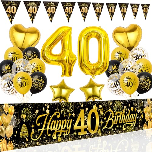 Xietaea Deko 40. Geburtstag Männer Frauen - Schwarz Gold Geburtstagsdeko Luftballons Happy Birthday Banner, Riesen Zahlenballon und Wimpel für 40 Jahre Geburtstagsparty Dekoration Xietaea Deko 40. Geburtstag Männer Frauen - Schwarz Gold Geburtstagsdeko Luftballons Happy Birthday Banner, Riesen Zahlenballon und Wimpel für 40 Jahre Geburtstagsparty Dekoration von Xietaea