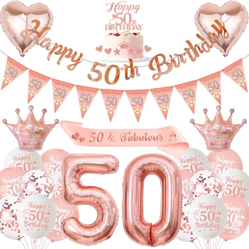 Xietaea Deko 50. Geburtstag Frau Rosegold - 50. Geburtstagsdeko Luftballons Happy Birthday Girlande Tortendeko, XXL Zahlenballon und Schärpe für 50 Jahre Geburtstagsparty Xietaea Deko 50. Geburtstag Frau Rosegold - 50. Geburtstagsdeko Luftballons Happy Birthday Girlande Tortendeko, XXL Zahlenballon und Schärpe für 50 Jahre Geburtstagsparty von Xietaea