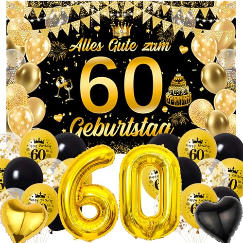Xietaea Deko 60 Geburtstag Mann Frau - Schwarz Gold 60. Geburtstagsdeko Banner Luftballons, Riesen Zahlenballon und Hintergrund für 60 Geburtstagsfeier Dekoration Frauen Männer Xietaea Deko 60 Geburtstag Mann Frau - Schwarz Gold 60. Geburtstagsdeko Banner Luftballons, Riesen Zahlenballon und Hintergrund für 60 Geburtstagsfeier Dekoration Frauen Männer von Xietaea