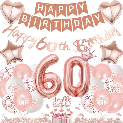 Xietaea Deko 60. Geburtstag Frau Rosegold - 60 Geburtstagsdeko Luftballons Happy Birthday Girlande Tortendeko, Riesen Zahlenballon und Konfetti zum 60. Frauen Geburtstagsfeier Dekoration Xietaea Deko 60. Geburtstag Frau Rosegold - 60 Geburtstagsdeko Luftballons Happy Birthday Girlande Tortendeko, Riesen Zahlenballon und Konfetti zum 60. Frauen Geburtstagsfeier Dekoration von Xietaea