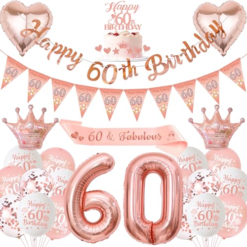 Xietaea Deko 60. Geburtstag Frau Rosegold - 60. Geburtstagsdeko Luftballons Happy Birthday Girlande Tortendeko, XXL Zahlenballon und Schärpe für 60 Jahre Geburtstagsparty Xietaea Deko 60. Geburtstag Frau Rosegold - 60. Geburtstagsdeko Luftballons Happy Birthday Girlande Tortendeko, XXL Zahlenballon und Schärpe für 60 Jahre Geburtstagsparty von Xietaea