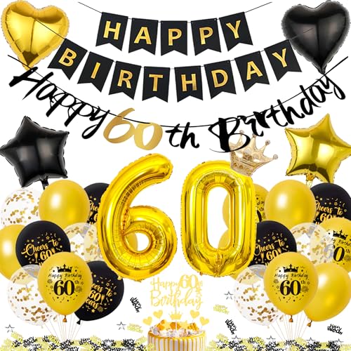 Xietaea Deko 60. Geburtstag Mann Frau - Schwarz Gold 60 Geburtstagsdeko Luftballons Happy Birthday Girlande Tortendeko, Riesen Zahlenballon und Konfetti zum 60. Geburtstagsfeier Dekoration Xietaea Deko 60. Geburtstag Mann Frau - Schwarz Gold 60 Geburtstagsdeko Luftballons Happy Birthday Girlande Tortendeko, Riesen Zahlenballon und Konfetti zum 60. Geburtstagsfeier Dekoration von Xietaea