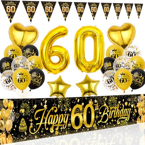 Xietaea Deko 60. Geburtstag Mann Frau - Schwarz Gold Geburtstagsdeko Luftballons Happy Birthday Banner, Riesen Zahlenballon und Wimpel für 60 Jahre Geburtstagsparty Dekoration Xietaea Deko 60. Geburtstag Mann Frau - Schwarz Gold Geburtstagsdeko Luftballons Happy Birthday Banner, Riesen Zahlenballon und Wimpel für 60 Jahre Geburtstagsparty Dekoration von Xietaea