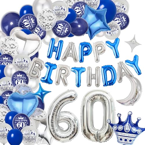 Xietaea Deko 60. Geburtstag Mann Luftballons - Blau Silber 60 Geburtstagsdeko Happy Birthday Ballons Folienballon, Riesen Zahlenballon zum 60 Jahre Geburtstagsfeier Dekoration Xietaea Deko 60. Geburtstag Mann Luftballons - Blau Silber 60 Geburtstagsdeko Happy Birthday Ballons Folienballon, Riesen Zahlenballon zum 60 Jahre Geburtstagsfeier Dekoration von Xietaea