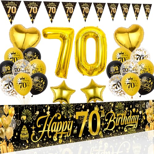 Xietaea Deko 70. Geburtstag Mann Frau - Schwarz Gold Geburtstagsdeko Luftballons Happy Birthday Banner, Riesen Zahlenballon und Wimpel für 70 Jahre Geburtstagsparty Dekoration Xietaea Deko 70. Geburtstag Mann Frau - Schwarz Gold Geburtstagsdeko Luftballons Happy Birthday Banner, Riesen Zahlenballon und Wimpel für 70 Jahre Geburtstagsparty Dekoration von Xietaea