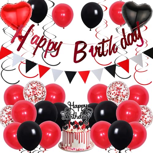 Xietaea Deko Geburtstag Frau Mann - Schwarz Rot Party Dekoration Happy Birthday Girlande Tortendeko und Luftballons, Glitzer Geburtstagsdeko Hängende Spiralen für Geburtstagsfeier Xietaea Deko Geburtstag Frau Mann - Schwarz Rot Party Dekoration Happy Birthday Girlande Tortendeko und Luftballons, Glitzer Geburtstagsdeko Hängende Spiralen für Geburtstagsfeier von Xietaea