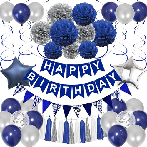 Xietaea Deko Geburtstag Girlande Ballons - Blau Silber Geburtstagsdeko Luftballons Papier Pompons Quasten, Glitzer Wimpel und Hängende Wirbel zum Geburtstagsfeier Dekoration Xietaea Deko Geburtstag Girlande Ballons - Blau Silber Geburtstagsdeko Luftballons Papier Pompons Quasten, Glitzer Wimpel und Hängende Wirbel zum Geburtstagsfeier Dekoration von Xietaea
