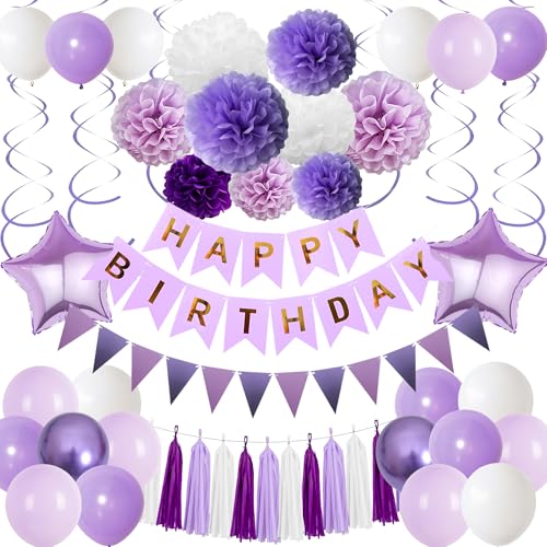 Xietaea Deko Geburtstag Girlande Ballons - Lila Geburtstagsdeko Luftballons Papier Pompons Quasten, Glitzer Wimpel und Hängende Wirbel zum Geburtstagsfeier Dekoration Xietaea Deko Geburtstag Girlande Ballons - Lila Geburtstagsdeko Luftballons Papier Pompons Quasten, Glitzer Wimpel und Hängende Wirbel zum Geburtstagsfeier Dekoration von Xietaea