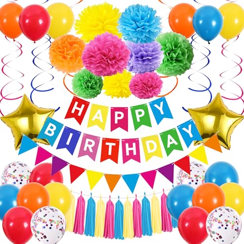 Xietaea Deko Geburtstag Girlande Ballons - Regenbogen Geburtstagsdeko Luftballons Papier Pompons Quasten, Glitzer Wimpel und Hängende Wirbel zum Geburtstagsfeier Dekoration Xietaea Deko Geburtstag Girlande Ballons - Regenbogen Geburtstagsdeko Luftballons Papier Pompons Quasten, Glitzer Wimpel und Hängende Wirbel zum Geburtstagsfeier Dekoration von Xietaea