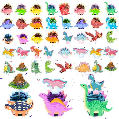 Xietaea Dino Tortendeko Geburtstag Deko - 48 Stück Dino Kuchen Deko mit Papiermanschette für Muffins und Cupcake Topper, Dinosaurier Kuchendeko für Kinder Dschungel Geburtstagspartys Xietaea Dino Tortendeko Geburtstag Deko - 48 Stück Dino Kuchen Deko mit Papiermanschette für Muffins und Cupcake Topper, Dinosaurier Kuchendeko für Kinder Dschungel Geburtstagspartys von Xietaea