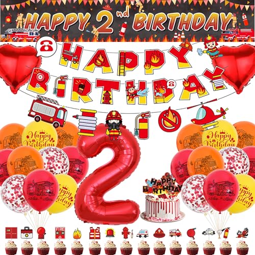 Xietaea Feuerwehr Geburtstag Deko 2 Jahre Junge - Feuerwehrauto Geburtstagsdeko Luftballons Happy Birthday Girlande und Tortendeko, Stoff Banner für Kindergeburtstag Party Dekoration Xietaea Feuerwehr Geburtstag Deko 2 Jahre Junge - Feuerwehrauto Geburtstagsdeko Luftballons Happy Birthday Girlande und Tortendeko, Stoff Banner für Kindergeburtstag Party Dekoration von Xietaea