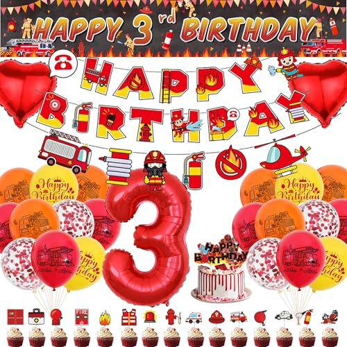 Xietaea Feuerwehr Geburtstag Deko 3 Jahre Junge - Feuerwehrauto Geburtstagsdeko Luftballons Happy Birthday Girlande und Tortendeko, Stoff Banner für 3. Kindergeburtstag Dekoration Xietaea Feuerwehr Geburtstag Deko 3 Jahre Junge - Feuerwehrauto Geburtstagsdeko Luftballons Happy Birthday Girlande und Tortendeko, Stoff Banner für 3. Kindergeburtstag Dekoration von Xietaea
