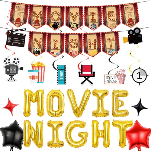Xietaea Filmnacht Party Kino Deko - Filmabend Dekoration Girlande Filme Hängende Wirbel, Movie Night Folienballon und Sternballons für Geburtstag Theater Mottoparty Xietaea Filmnacht Party Kino Deko - Filmabend Dekoration Girlande Filme Hängende Wirbel, Movie Night Folienballon und Sternballons für Geburtstag Theater Mottoparty von Xietaea