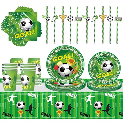 Xietaea Fussball Deko Geburtstag Kinder - 101 Stück Fußball Partygeschirr Set Kindergeburtstag mit Fussball Tischdecke Pappteller Becher Strohhalme und Servietten für 20 Gäste Xietaea Fussball Deko Geburtstag Kinder - 101 Stück Fußball Partygeschirr Set Kindergeburtstag mit Fussball Tischdecke Pappteller Becher Strohhalme und Servietten für 20 Gäste von Xietaea