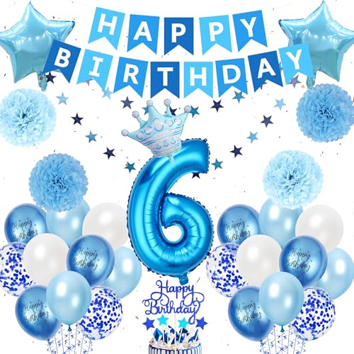 Xietaea Geburtstag Deko 6 Jahre Junge - 53 Stück Blau 6. Geburtstagsdeko mit Riesen Folienballon Zahl 6, Happy Birthday Girlande, Pompons und Luftballon zum 6. Geburtstagsfeier Dekoration Xietaea Geburtstag Deko 6 Jahre Junge - 53 Stück Blau 6. Geburtstagsdeko mit Riesen Folienballon Zahl 6, Happy Birthday Girlande, Pompons und Luftballon zum 6. Geburtstagsfeier Dekoration von Xietaea