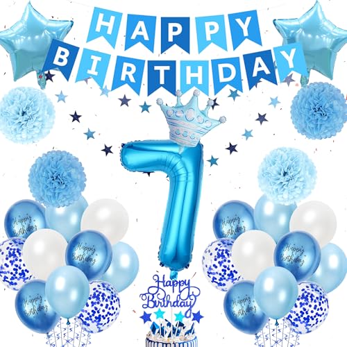 Xietaea Geburtstag Deko 7 Jahre Junge - 53 Stück Blau 7. Geburtstag Dekoration mit Riesen Folienballon Zahl 7, Happy Birthday Girlande, Pompons Papierblumen, Luftballon Deko zum 7. Geburtstagsfeier Xietaea Geburtstag Deko 7 Jahre Junge - 53 Stück Blau 7. Geburtstag Dekoration mit Riesen Folienballon Zahl 7, Happy Birthday Girlande, Pompons Papierblumen, Luftballon Deko zum 7. Geburtstagsfeier von Xietaea