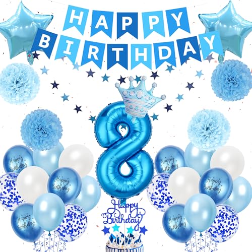 Xietaea Geburtstag Deko 8 Jahre Junge - 53 Stück Blau 8. Geburtstag Dekoration mit Riesen Folienballon Zahl 8, Happy Birthday Girlande, Pompons Papierblumen, Luftballon Deko zum 8. Geburtstag Xietaea Geburtstag Deko 8 Jahre Junge - 53 Stück Blau 8. Geburtstag Dekoration mit Riesen Folienballon Zahl 8, Happy Birthday Girlande, Pompons Papierblumen, Luftballon Deko zum 8. Geburtstag von Xietaea