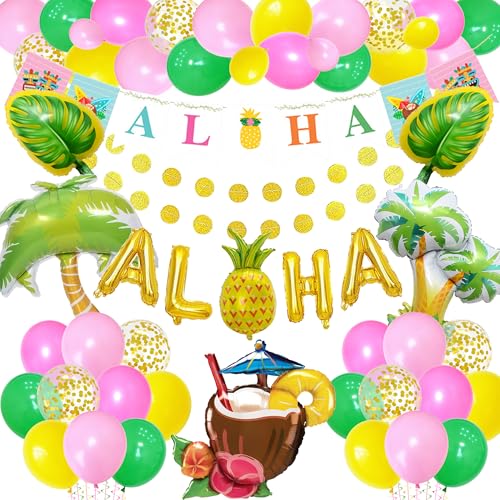 Xietaea Hawaii Party Deko Set - 75 Stück Palme Folienballons, Bunte Luftballon, Polka Dot Girlande, Hängende Wirbel, für Tropische Sommer Beach Luau Party Dekoration Poolparty Gartenparty Sommerparty Xietaea Hawaii Party Deko Set - 75 Stück Palme Folienballons, Bunte Luftballon, Polka Dot Girlande, Hängende Wirbel, für Tropische Sommer Beach Luau Party Dekoration Poolparty Gartenparty Sommerparty von Xietaea