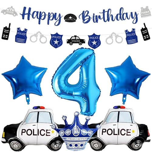 Xietaea Polizei Geburtstag Deko 4 Jahre Junge - 4 Geburtstagsdeko Happy Birthday Girlande Blau Ballons, Polizeiauto Folienballon Zahlenballon für 4. Kindergeburtstag Dekoration Xietaea Polizei Geburtstag Deko 4 Jahre Junge - 4 Geburtstagsdeko Happy Birthday Girlande Blau Ballons, Polizeiauto Folienballon Zahlenballon für 4. Kindergeburtstag Dekoration von Xietaea