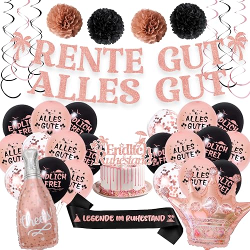Xietaea Rente Deko Set Rosegold - Ruhestand Luftballons Girlande Schärpe Endlich Rentnerin Tortendeko, Hängende Wirbel und Folienballons für Frauen Abschiedsfeier Party Dekoration von Xietaea