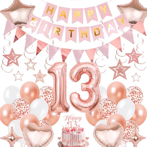 Deko 13. Geburtstag Mädchen Rosegold - 13 Geburtstagsdeko Luftballons Happy Birthday Girlande Tortendeko, Zahl Ballons und Hängende Wirbel für 13. Teenager Geburtstagsfeier Dekoration Deko 13. Geburtstag Mädchen Rosegold - 13 Geburtstagsdeko Luftballons Happy Birthday Girlande Tortendeko, Zahl Ballons und Hängende Wirbel für 13. Teenager Geburtstagsfeier Dekoration von Xietaea