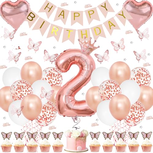 Xietaea Roségold Geburtstagsdeko 2 Jahre Mädchen - Deko 2. Geburtstag Luftballons Happy Birthday Girlande, Schmetterlinge Dekoration Konfetti Tortendeko für Kindergeburtstag Xietaea Roségold Geburtstagsdeko 2 Jahre Mädchen - Deko 2. Geburtstag Luftballons Happy Birthday Girlande, Schmetterlinge Dekoration Konfetti Tortendeko für Kindergeburtstag von Xietaea