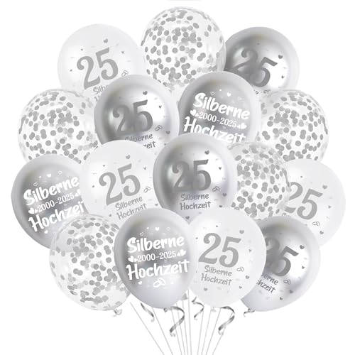 40 Stück Silberhochzeit Deko Luftballons Set - 25 Hochzeitstag Dekoration Konfetti Luftballons für Silberne Hochzeit, Silber Weiß Ballon Girlande 25 Jubiläum Hochzeits Dekorationen von Xietaea