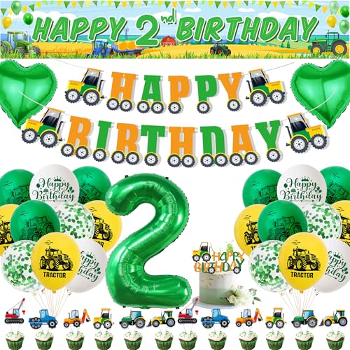 Xietaea Traktor Geburtstag Deko 2 Jahre Junge - Geburtstagsdeko Luftballons Happy Birthday Girlande und Auto Tortendeko, Bauernhoftraktor Stoff Banner für Kindergeburtstag Dekoration Xietaea Traktor Geburtstag Deko 2 Jahre Junge - Geburtstagsdeko Luftballons Happy Birthday Girlande und Auto Tortendeko, Bauernhoftraktor Stoff Banner für Kindergeburtstag Dekoration von Xietaea