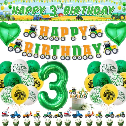 Xietaea Traktor Geburtstag Deko 3 Jahre Junge - 3. Geburtstagsdeko Luftballons Happy Birthday Girlande und Auto Tortendeko, Bauernhoftraktor Stoff Banner für Kindergeburtstag Dekoration Xietaea Traktor Geburtstag Deko 3 Jahre Junge - 3. Geburtstagsdeko Luftballons Happy Birthday Girlande und Auto Tortendeko, Bauernhoftraktor Stoff Banner für Kindergeburtstag Dekoration von Xietaea