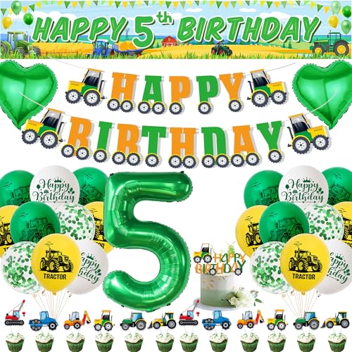 Xietaea Traktor Geburtstag Deko 5 Jahre Junge - 5. Geburtstagsdeko Luftballons Happy Birthday Girlande und Auto Tortendeko, Bauernhoftraktor Stoff Banner für Kindergeburtstag Dekoration Xietaea Traktor Geburtstag Deko 5 Jahre Junge - 5. Geburtstagsdeko Luftballons Happy Birthday Girlande und Auto Tortendeko, Bauernhoftraktor Stoff Banner für Kindergeburtstag Dekoration von Xietaea