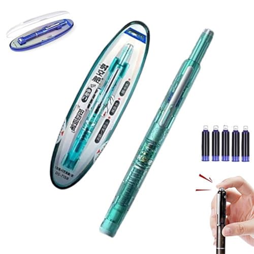 Xifyjus Füllfederhalter, Einziehbar, 0,38 mm Feine Feder, Blaue und Schwarze Tinte, Transparenter Schaft, Inkl. 5 Nachfüllbaren Tintenpatronen, Gleichmäßiges Schreiben, Kein Auslaufen(Blue,B) von Xifyjus