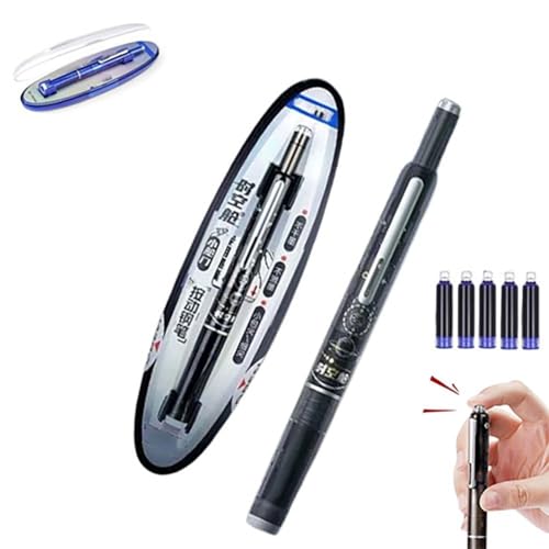 Xifyjus Füllfederhalter, Einziehbar, 0,38 mm Feine Feder, Blaue und Schwarze Tinte, Transparenter Schaft, Inkl. 5 Nachfüllbaren Tintenpatronen, Gleichmäßiges Schreiben, Kein Auslaufen(Blue,D) von Xifyjus