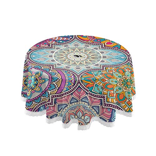 Xigua Mandala Runde Tischdecke mit Regenschirmloch und Reißverschluss, Outdoor-Tischdecke, auslaufsicher, Polyester-Tischdecke für Küche, Terrasse, Garten, Party, Picknick, Dekoration von Xigua