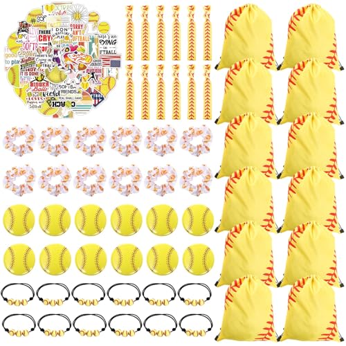 160-teiliges Softball-Partygeschenk-Set, Softball-Team-Geschenke für Mädchen und Frauen, inklusive 12 Sets Kordelzüge, Rucksäcke, Armbänder, Spiegel, Haarbänder, Armbänder und 100 Aufkleber für von Xihaian