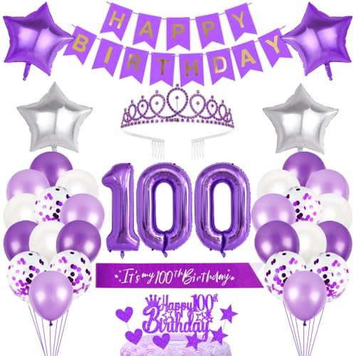100. Geburtstagsdeko Mädchen Geburtstag Prinzessin Krone Geburtstag Schärpe Happy Birthday Banner Geburtstag Kuchen Toppers Zahl Ballons Dekoration Set für 100 Jahre Alte Geburtstagsparty Zubehör 100. Geburtstagsdeko Mädchen Geburtstag Prinzessin Krone Geburtstag Schärpe Happy Birthday Banner Geburtstag Kuchen Toppers Zahl Ballons Dekoration Set für 100 Jahre Alte Geburtstagsparty Zubehör von Xihuimay