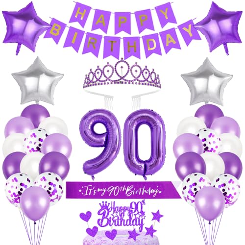 90. Geburtstagsdeko Mädchen Geburtstag Prinzessin Krone Geburtstag Schärpe Happy Birthday Banner 90th Geburtstag Kuchen Toppers Zahl Ballons Dekoration Set für 90 Jahre Alte Geburtstagsparty Zubehör 90. Geburtstagsdeko Mädchen Geburtstag Prinzessin Krone Geburtstag Schärpe Happy Birthday Banner 90th Geburtstag Kuchen Toppers Zahl Ballons Dekoration Set für 90 Jahre Alte Geburtstagsparty Zubehör von Xihuimay