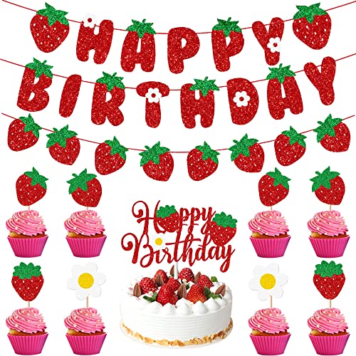 Xihuimay 11 Stück Erdbeere Kuchen Topper Happy Birthday Tortendeko Kuchendeko Kuchendeckel Geburtstag Torten Dekoration Erdbeere Theme Tortenzubehör für Mädchen Junge Kinder Taufe Xihuimay 11 Stück Erdbeere Kuchen Topper Happy Birthday Tortendeko Kuchendeko Kuchendeckel Geburtstag Torten Dekoration Erdbeere Theme Tortenzubehör für Mädchen Junge Kinder Taufe von Xihuimay