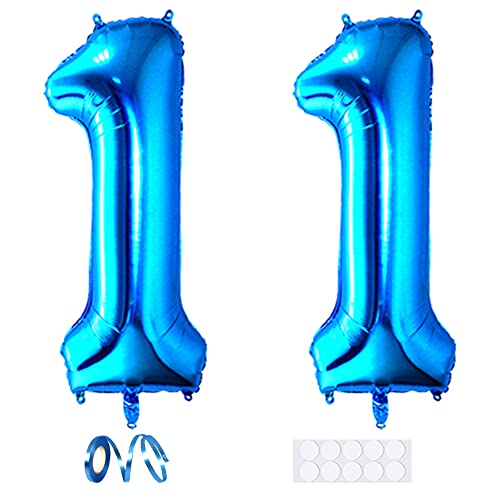 Xihuimay 40" Nummer 11 Folienballon Zahl 11 Luftballon Ziffer 11. Geburtstag Ballon 100cm Riesen Ballons Luft oder Helium Digitaler Ballon für Mädchen Junge Jubiläum Feierliche Anlässe, Blau XXL von Xihuimay