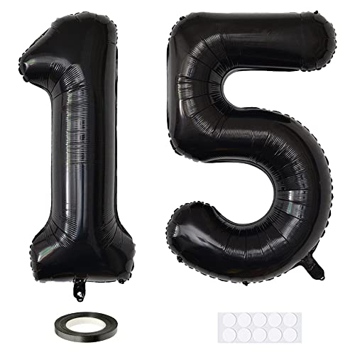 Xihuimay 40" Nummer 15 Folienballon Zahl 15 Luftballon Ziffer 15. Geburtstag Ballon 100cm Riesen Ballons Luft oder Helium Digitaler Ballon für Mädchen Junge Jubiläum Feierliche Anlässe, Schwarz XXL Xihuimay 40" Nummer 15 Folienballon Zahl 15 Luftballon Ziffer 15. Geburtstag Ballon 100cm Riesen Ballons Luft oder Helium Digitaler Ballon für Mädchen Junge Jubiläum Feierliche Anlässe, Schwarz XXL von Xihuimay